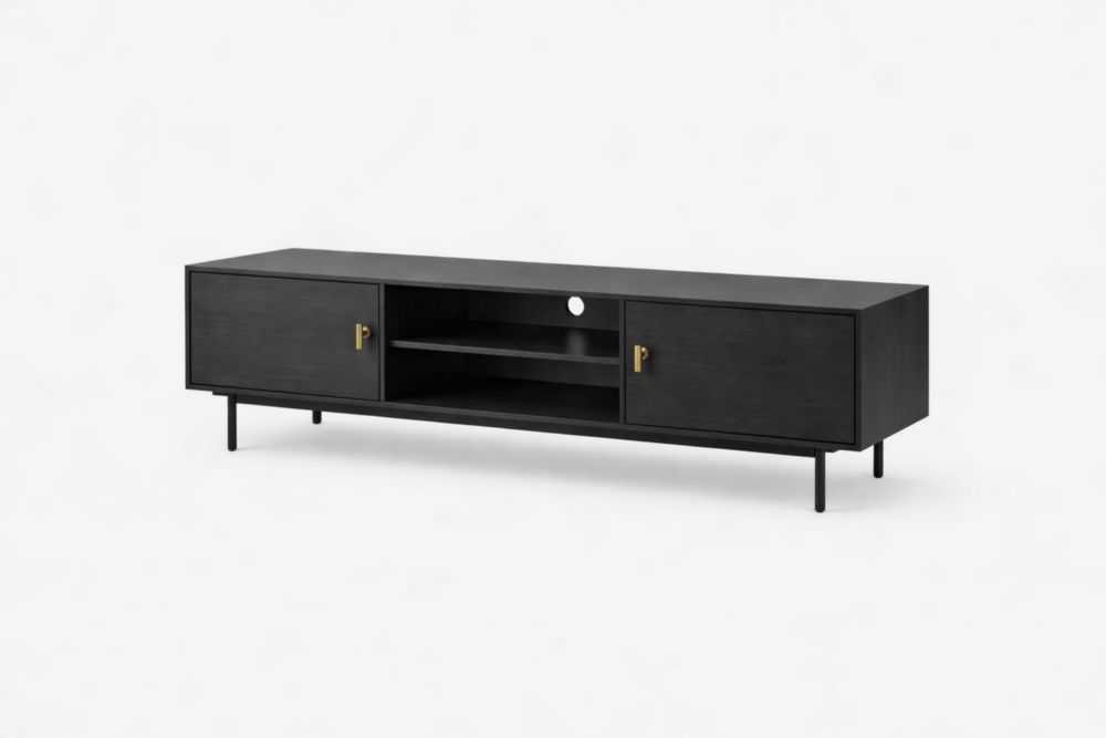 Black Engineered Wood TV Stand with Metal Legs 180cm