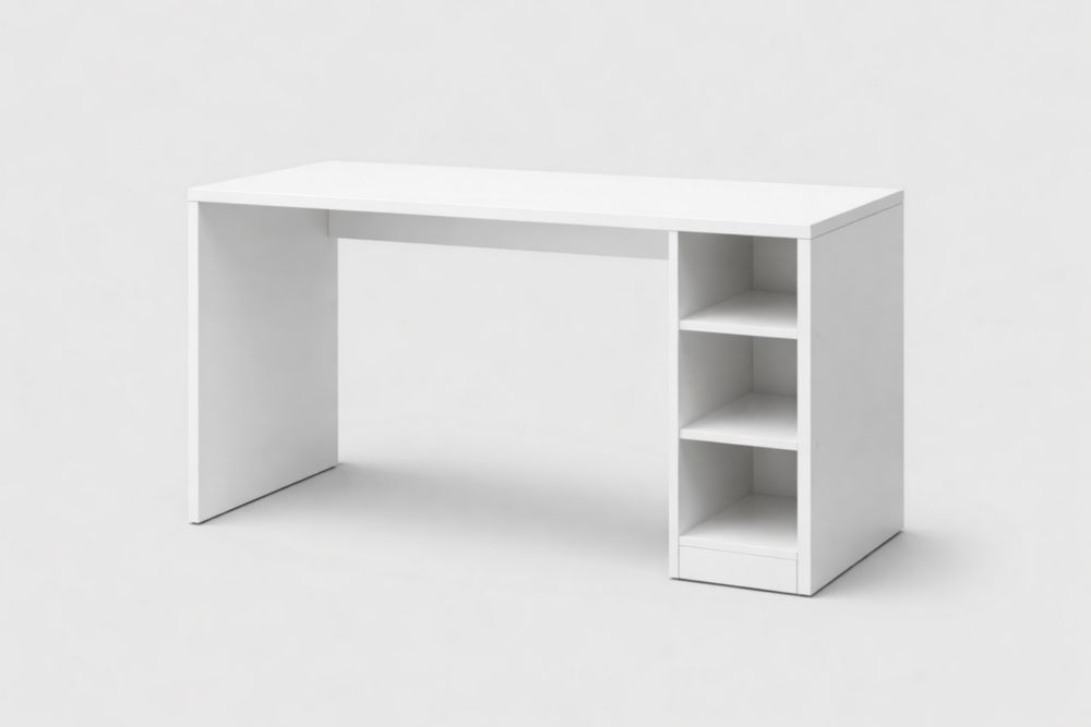 White MDF Desk with Engineered Wood Frame and Shelves, 120cm