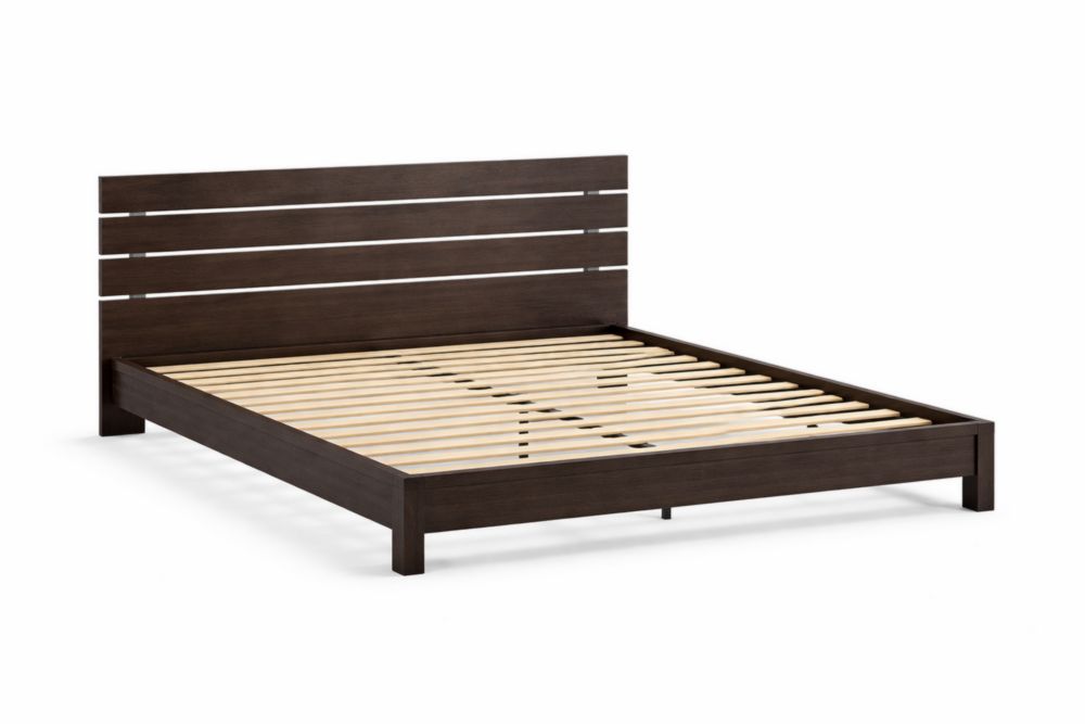 Brown Wooden Slatted Bed Frame with Headboard 210x160x100 cm
