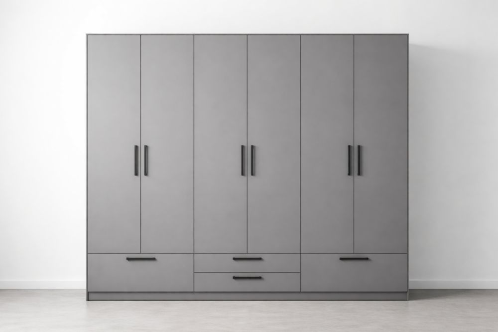 Gray MDF Wardrobe with Handles and Drawers 200cm x 60cm x 210cm