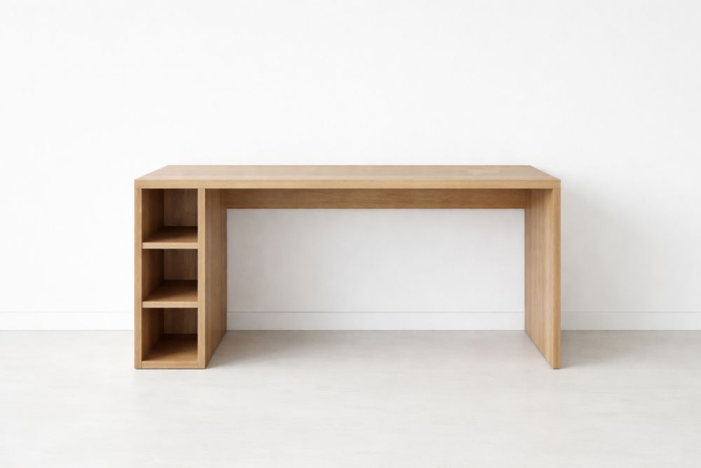 Oak Wood Writing Desk with Shelves