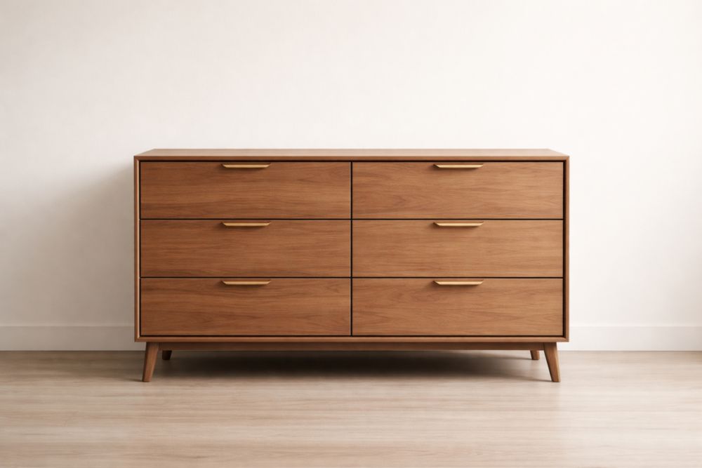 Wooden Six-Drawer Dresser with Metal Handles 150cm x 45cm x 85cm