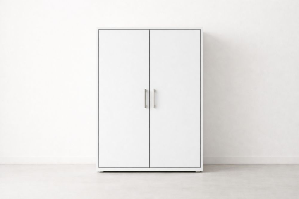 White Wooden Wardrobe with Double Doors