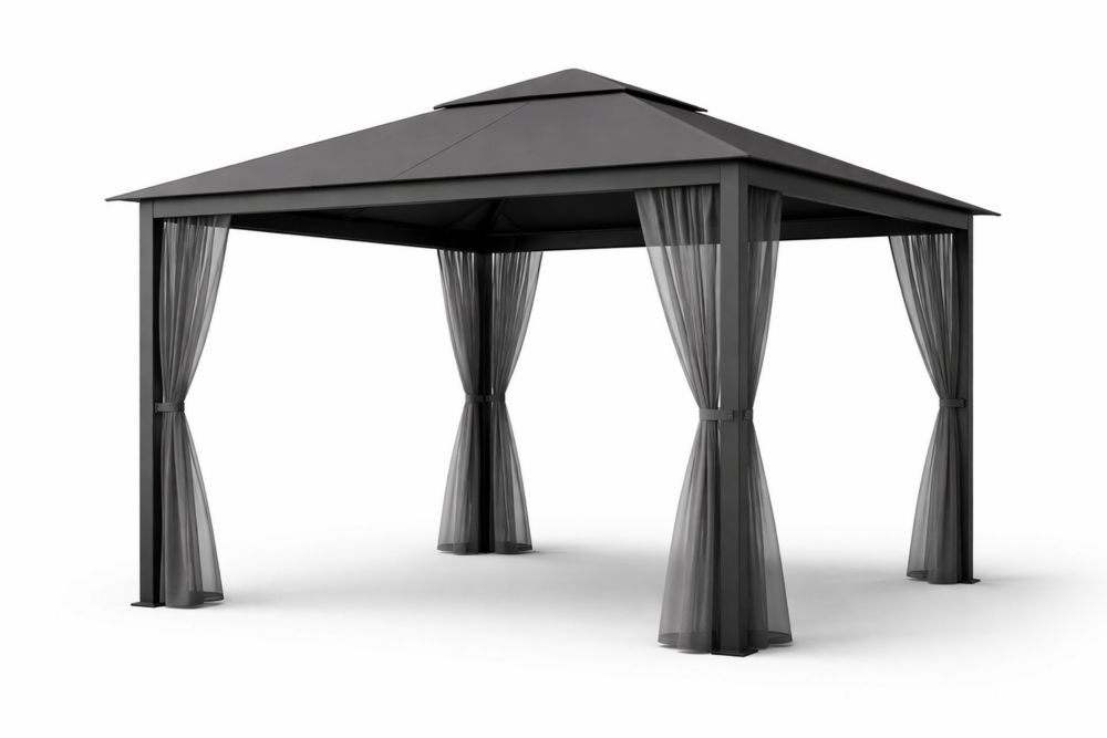 Outdoor Gazebo with Curtains Aluminum Frame 4x4m(L × W)