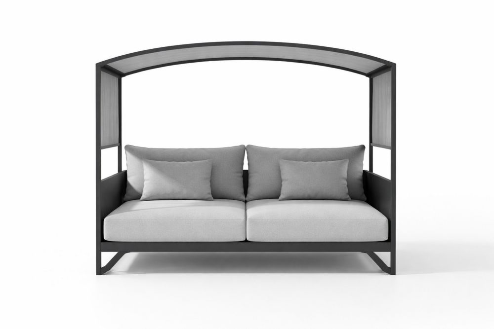 Outdoor Canopy Double Sofa with Cushions, Aluminum Frame, Polyester Fabric, Grey