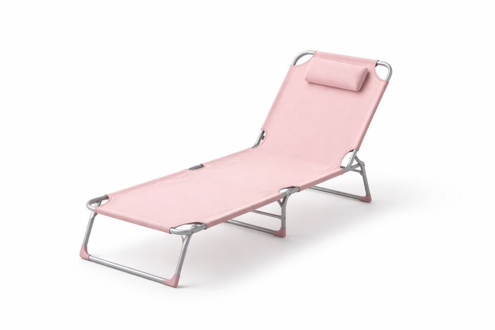 Pink Adjustable Folding Chaise Lounge Chair with Steel Frame and Polyester Fabric
