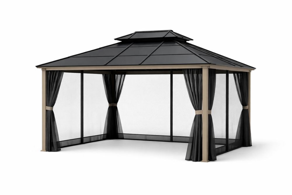Outdoor Gazebo Canopy Hardtop Aluminum Frame Black