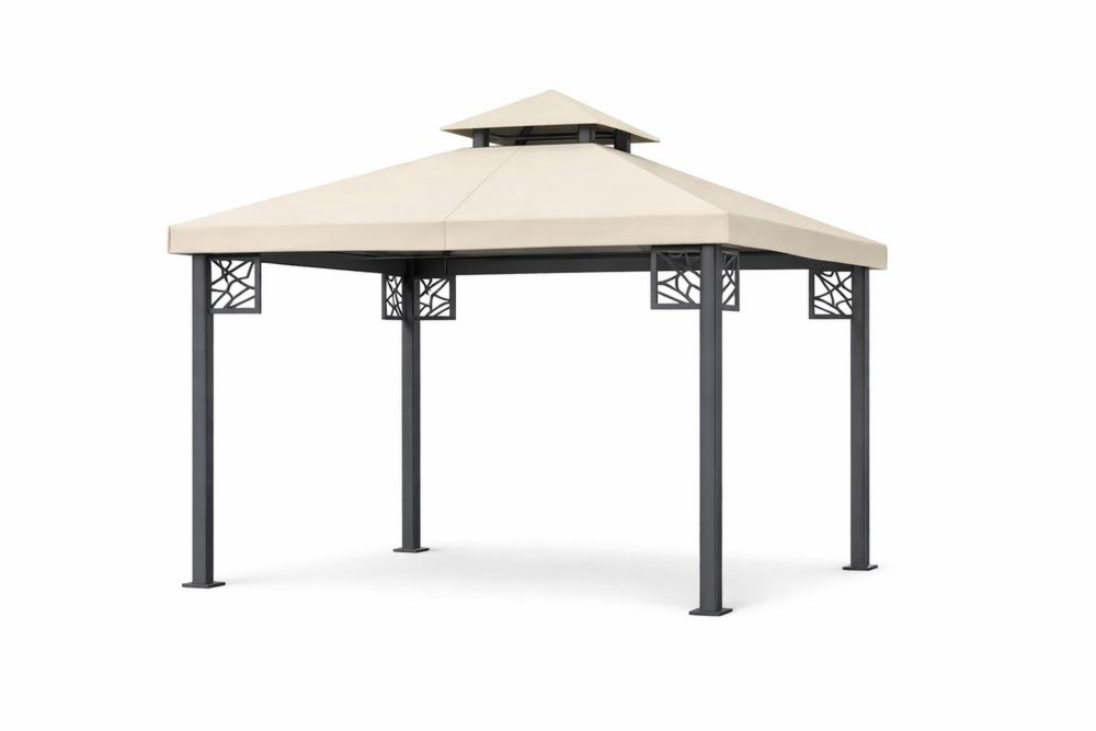 Outdoor Square Gazebo with Beige Polyester Roof and Iron Frame 3m x 3m(L × W)