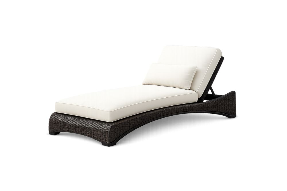 Outdoor Wicker Chaise Lounge Chair Polyester Fabric Beige Cushion Adjustable