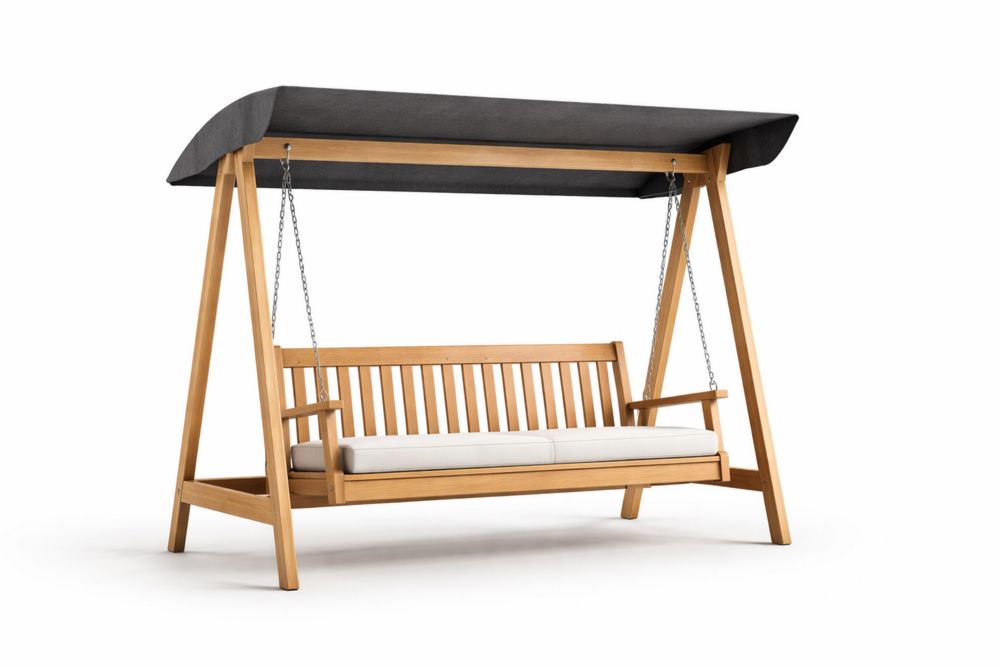 Teak Wood Swing Bench with Canopy - Natural/Charcoal