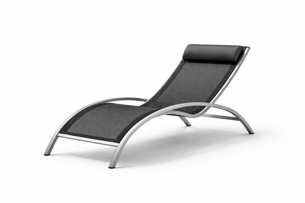 Outdoor Aluminum Frame Black Mesh Chaise Lounge Chair with Headrest