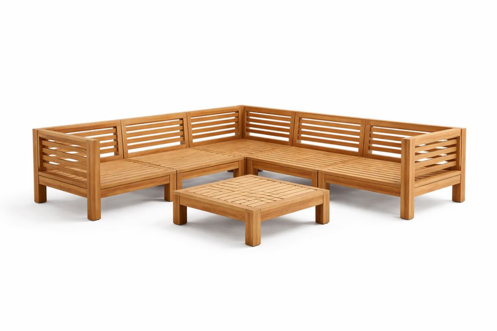 Teak Wood Outdoor Sectional Sofa Set with Coffee Table
