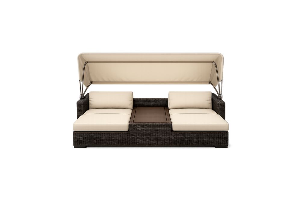 Outdoor Wicker Patio Daybed with Adjustable Canopy and Foam Cushions