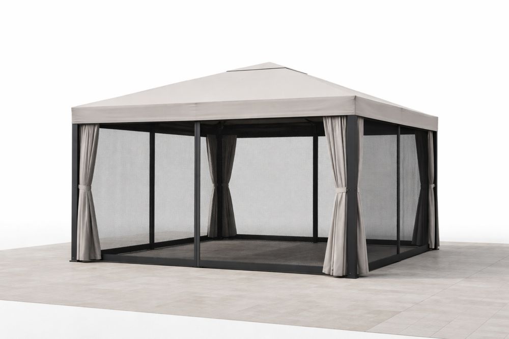 Outdoor Gazebo Steel Frame with Polyester Canopy and Mesh Walls 400x300x260 cm(L × W × H)