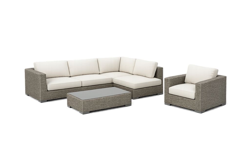 Outdoor Wicker Patio Sofa Set with Cushions in Beige and Gray