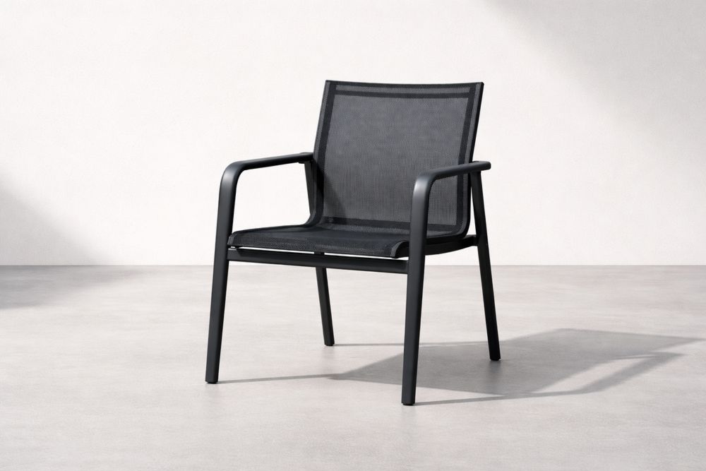 Black Mesh and Aluminum Outdoor Chair