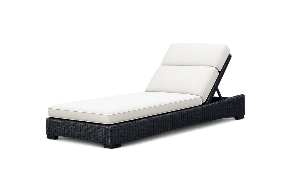 Outdoor Sun Lounger Steel Frame Black Rattan with White Polyester Cushions Recliner