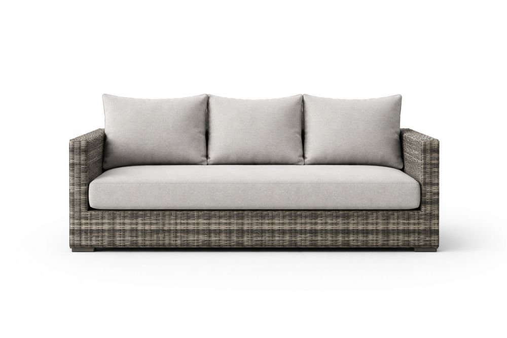 Outdoor Wicker Long Sofa with Grey Cushions and Aluminum Frame Length 200cm