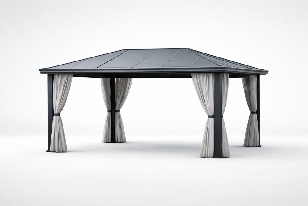 Outdoor Steel Gazebo with Polyester Curtains Grey