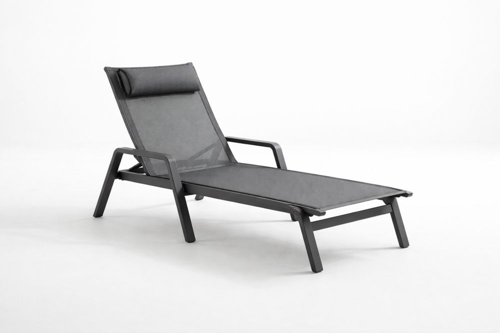 Outdoor Adjustable Aluminum Chaise Lounge with Textilene Fabric in Gray