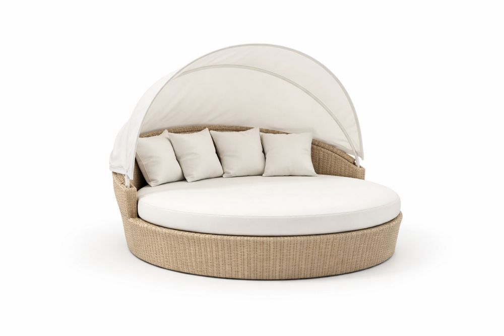 Outdoor Round Wicker Daybed with Canopy and Cushions