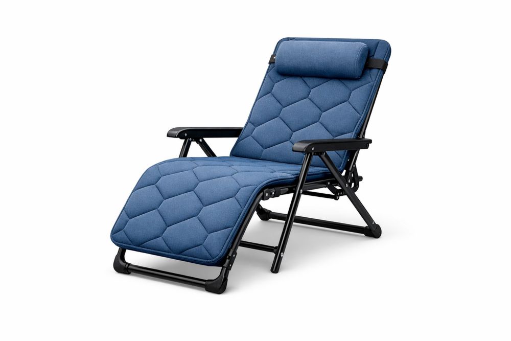 Blue Reclining Lounge Chair with Adjustable Backrest and Foldable Design