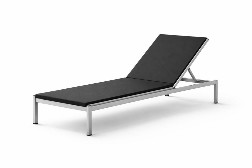 Outdoor Adjustable Sun Lounger Black Textilene Stainless Steel Frame