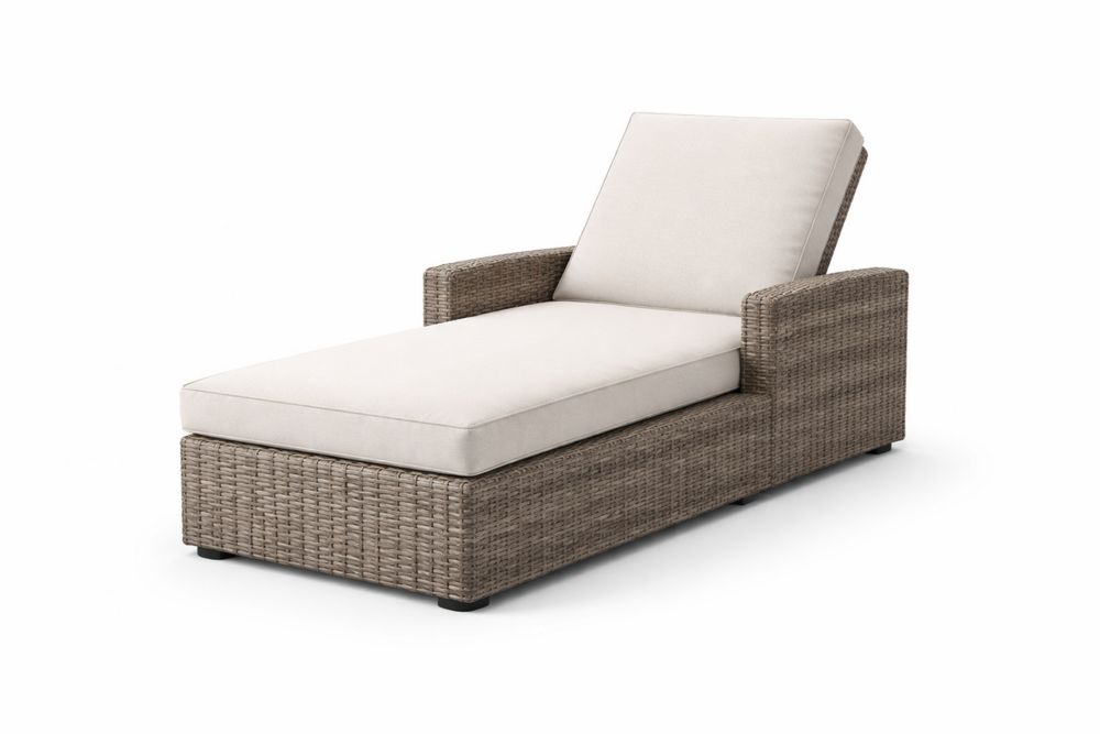 Outdoor Wicker Chaise Lounge Beige Cushion Rattan Frame Adjustable Backrest Length 198cm
