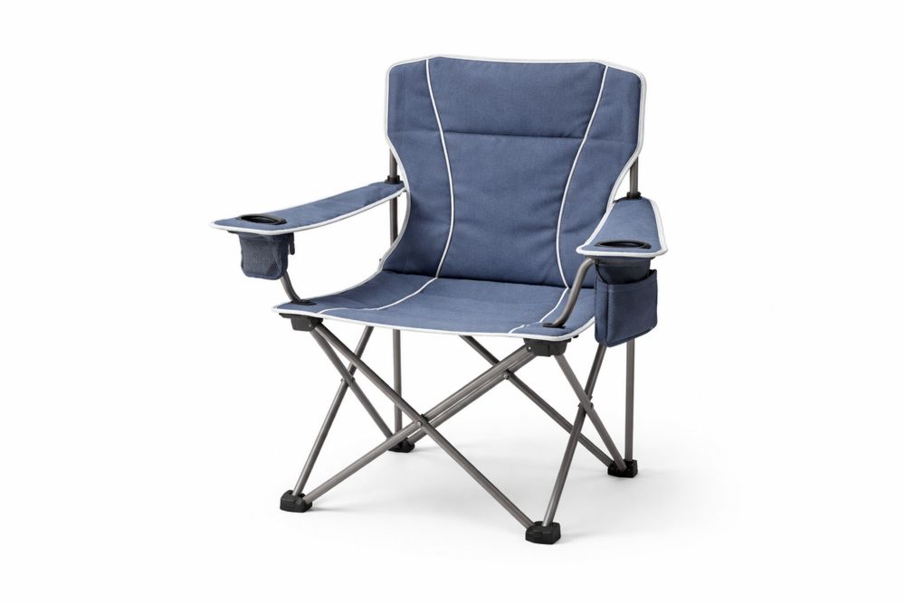 Folding Outdoor Camping Chair with Cup Holders Blue Steel and Polyester