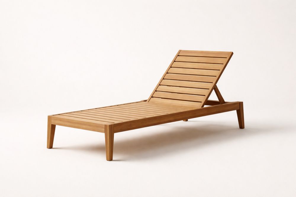 Teak Wood Outdoor Chaise Lounge with Adjustable Backrest
