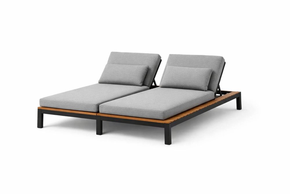 Outdoor Double Chaise Lounge Aluminum with Grey Polyester Cushions