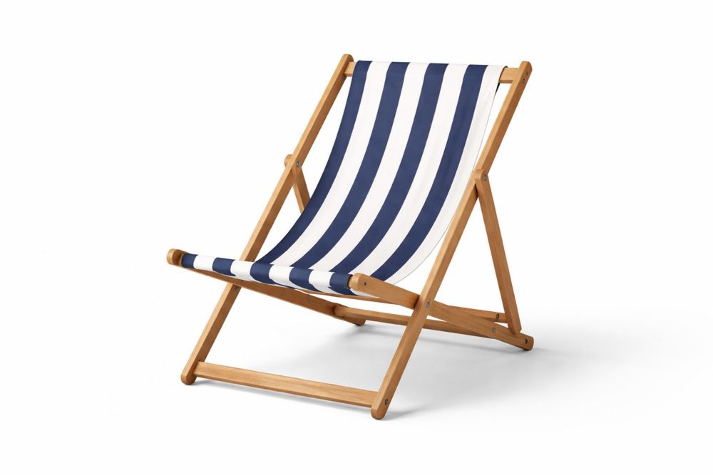 Solid Wood Folding Beach Chair, Blue & White Striped Polyester Fabric 105cm x 60cm x 75cm(L × W × H)
