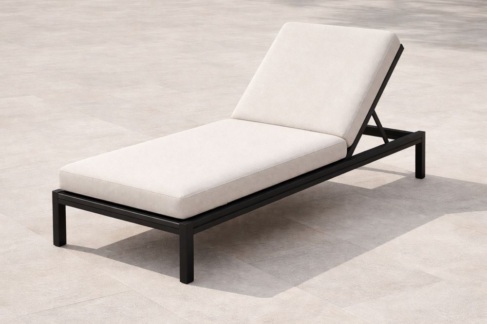 Outdoor Adjustable Chaise Lounge Black Aluminum with White Polyester Cushions