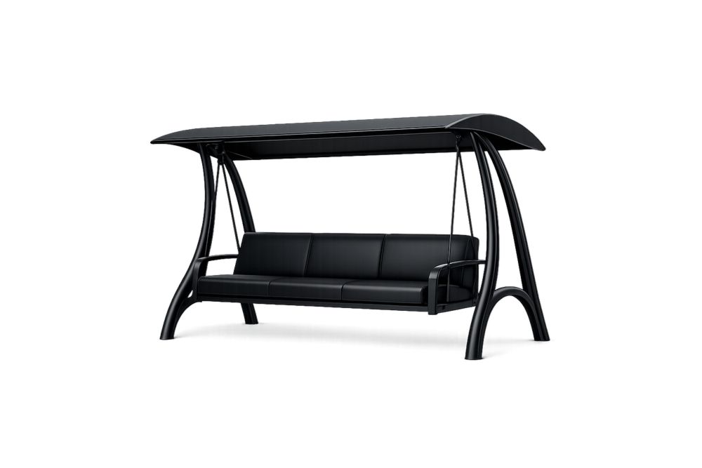Outdoor Black Steel Swing with Canopy and Cushioned Seats