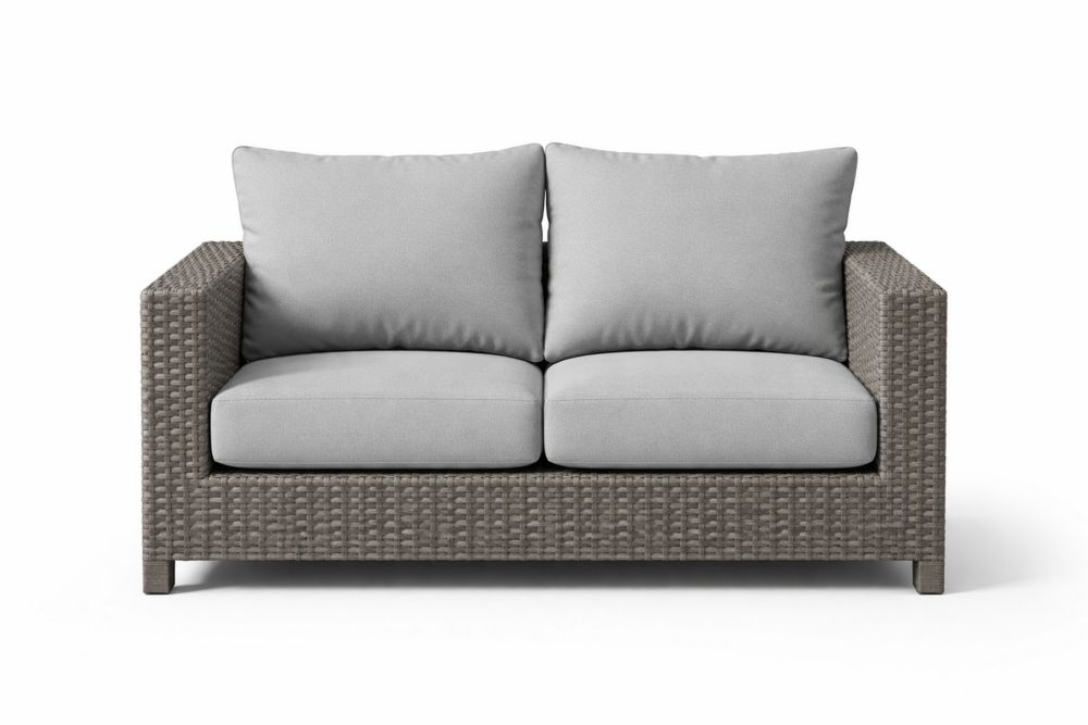 Gray Wicker Loveseat with Cushions Length 140cm