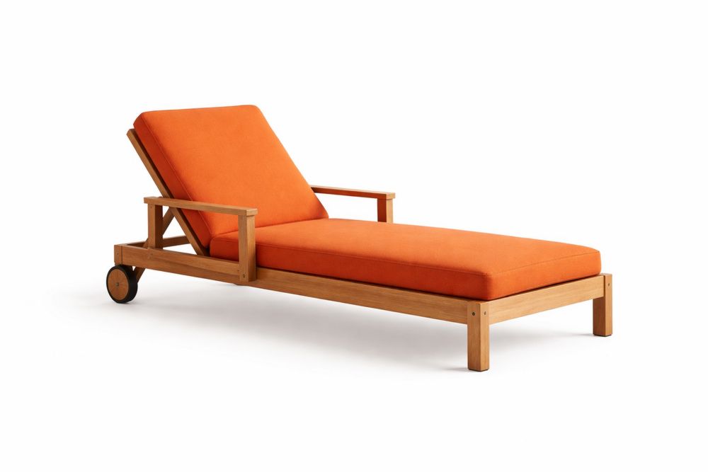Teak Chaise Lounge with Orange Olefin Cushion