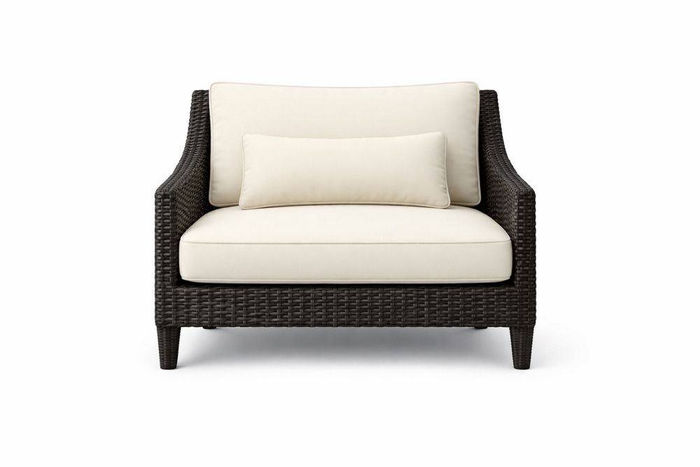 Outdoor Armchair Wicker Frame with Cushions Beige 90x90x80 cm(L × W × H)