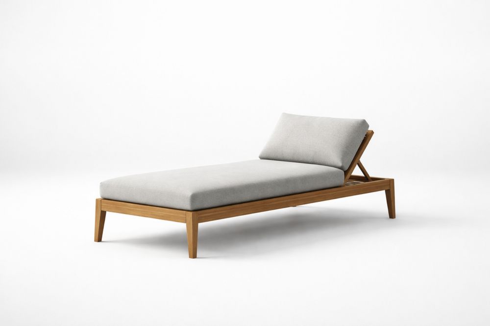 Outdoor Acacia Wood Chaise Lounge with Gray Polyester Cushion