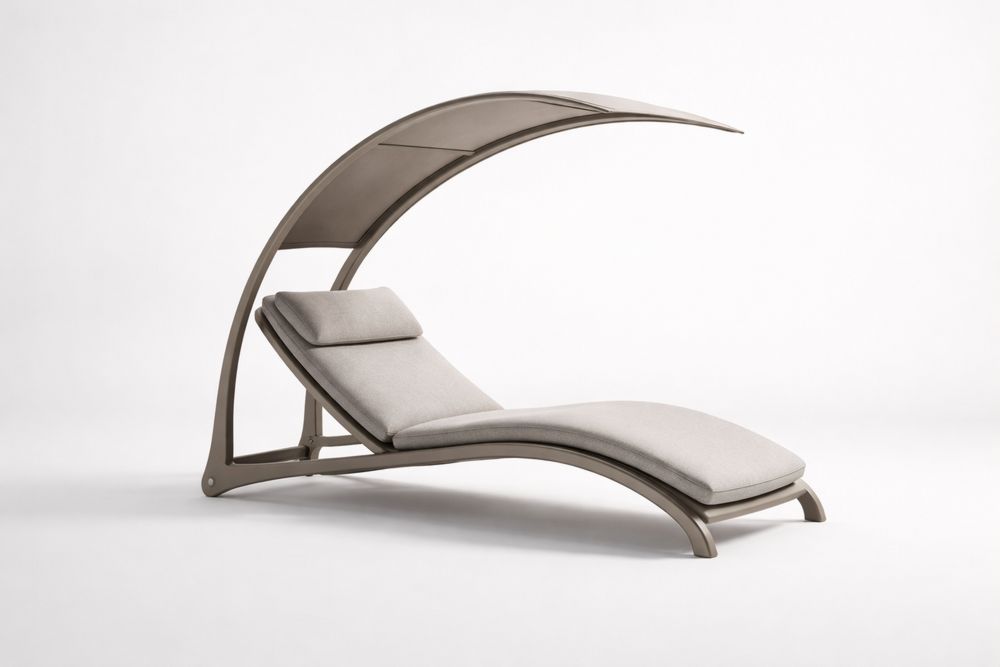 Outdoor Chaise Lounge with Canopy Beige Aluminum and Polyester Fabric Curved Design