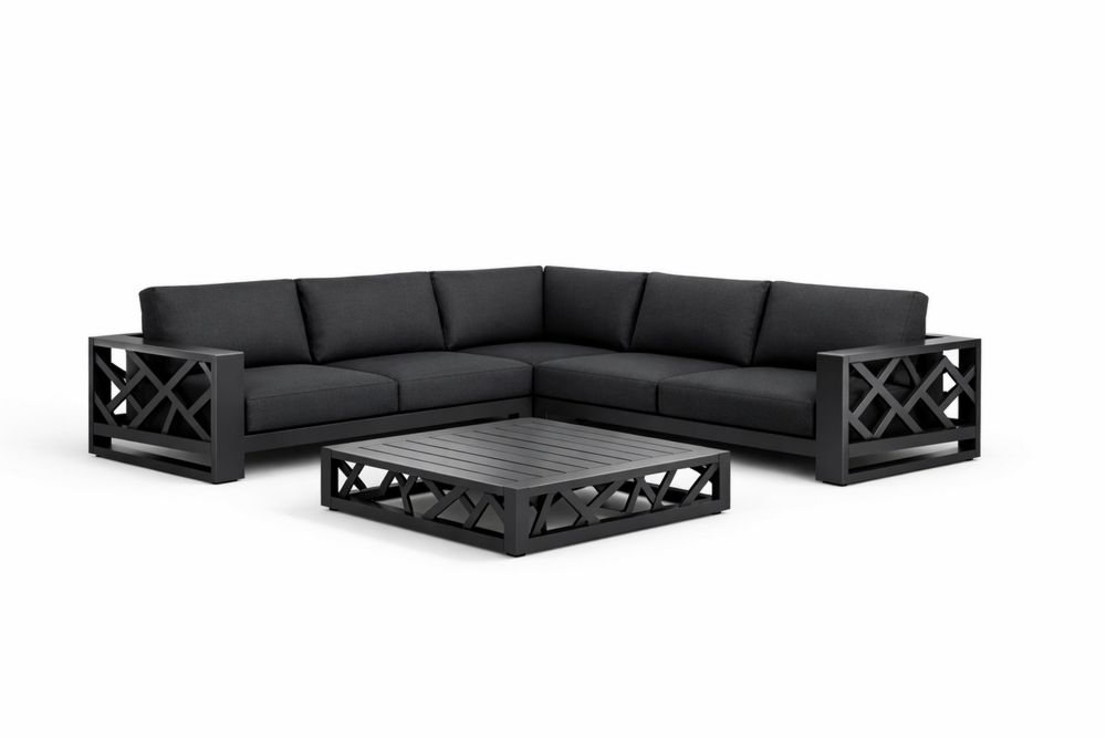 Black Outdoor Aluminum Sectional Sofa Set with Cushions