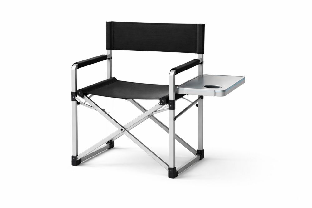 Folding Director's Chair with Aluminum Frame and Black Canvas Seat and Side Table