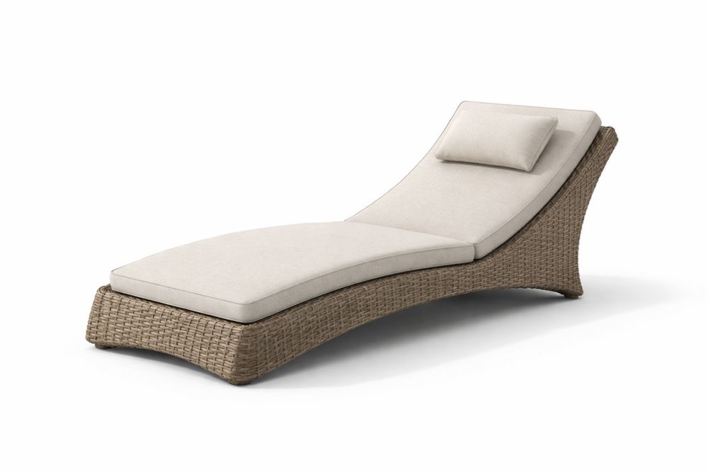 Wicker Chaise Lounge with Beige Cushions