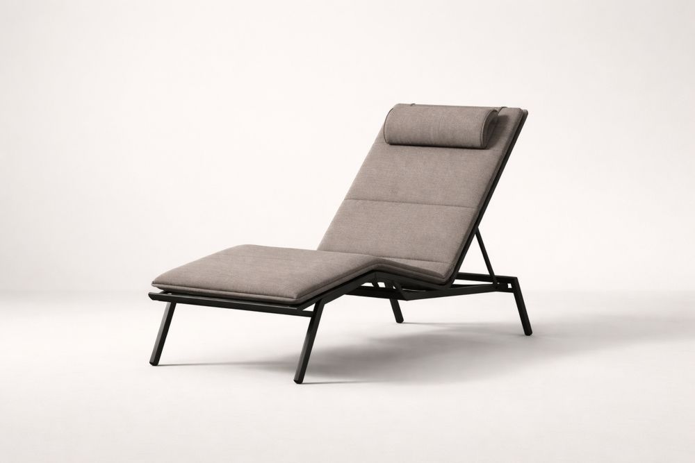 Steel Frame Chaise Lounge Chair with Polyester Cushion Gray Length 200cm