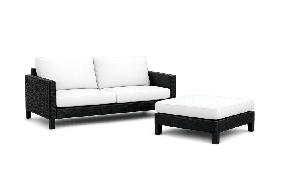 Outdoor Sofa Set with Ottoman Black Rattan Polyester Cushions
