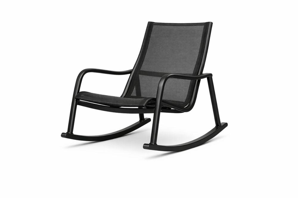 Outdoor Black Steel Frame Rocking Chair with Mesh Seat 92cm x 64cm x 82cm(H × W × D)