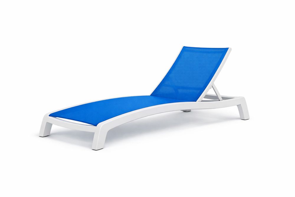 Outdoor Blue Mesh Sun Lounger with White Polypropylene Frame