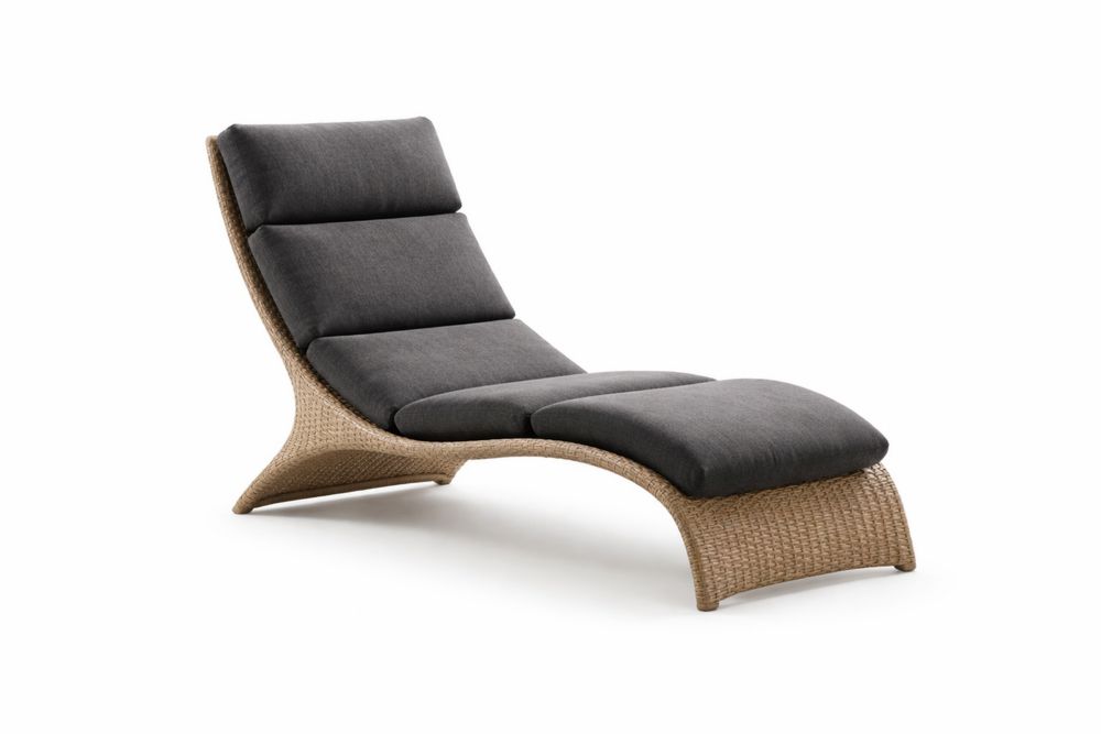 Outdoor Rattan Chaise Lounge Chair with Dark Gray Cushions