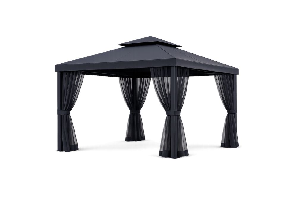 Gazebo Black Aluminum Frame with Polyester Canopy 3x3m(L × W)