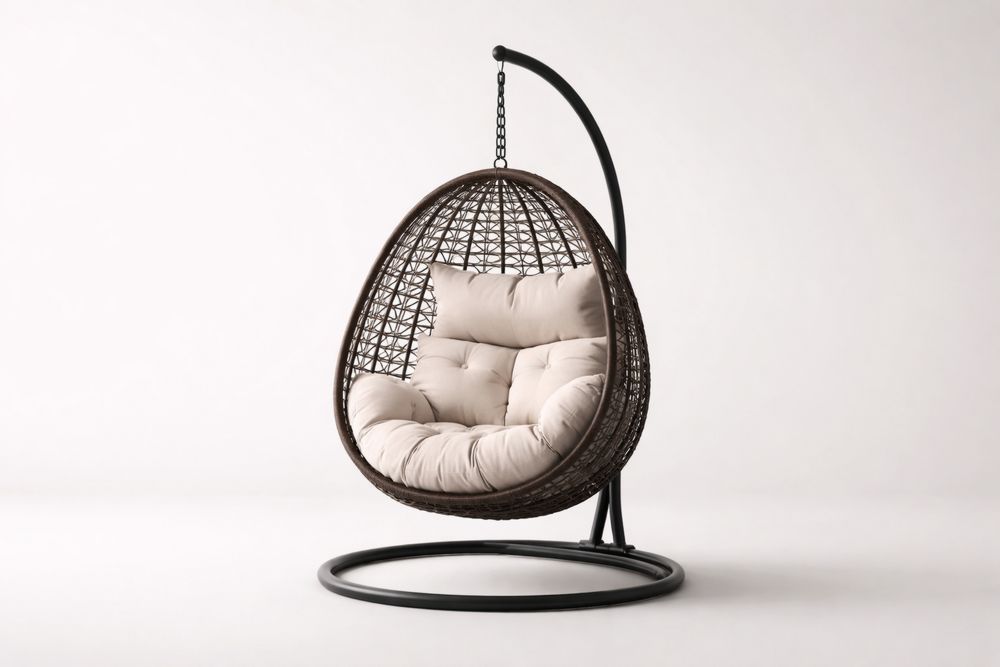 Hanging Egg Chair with Cushion Brown Wicker Steel Frame