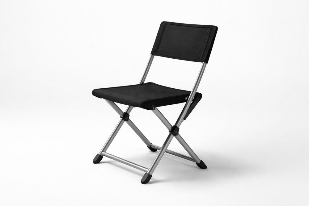 Outdoor Folding Chair with Black Polyester Seat and Aluminum Frame